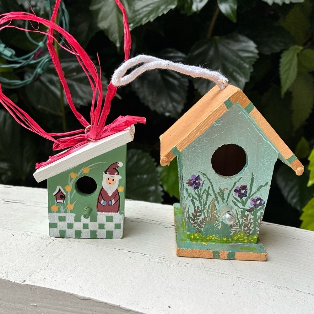 Hand-painted Birdhouse Christmas Ornaments
